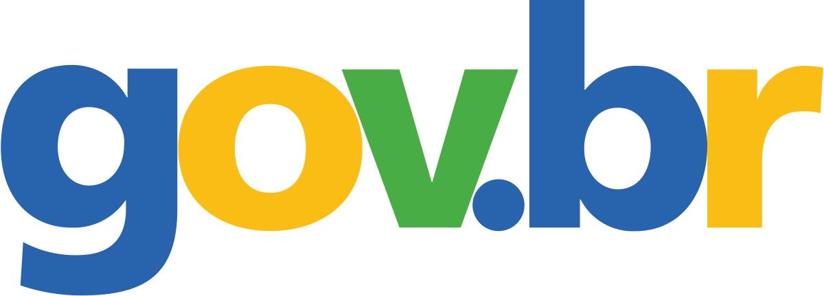 Logo gov.br estilizada com texto em azul e amarelo